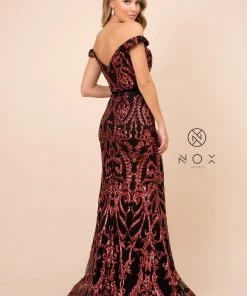 Off Shoulder Sequin Mermaid Gown By Nox Anabel P418 9 Off Shoulder Sequin Mermaid Gown By Nox Anabel P418