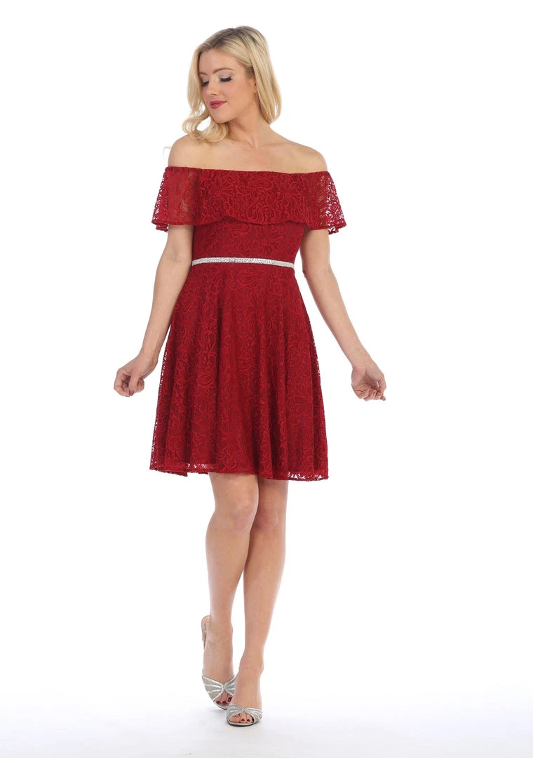 Off Shoulder Short Lace Flounce Dress By Celavie 6317 Prom 3 Off Shoulder Short Lace Flounce Dress By Celavie 6317 Prom