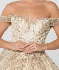 Off Shoulder Glitter Ball Gown By Elizabeth K GL2831