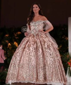 Off Shoulder Sweetheart Glitter Ball Gown By Elizabeth K GL2913