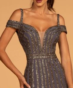Elizabeth K Off Shoulder Trumpet Dress With Illusion V-Neck By GLS Gloria GL2629