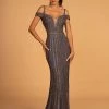 Elizabeth K Off Shoulder Trumpet Dress With Illusion V-Neck By GLS Gloria GL2629