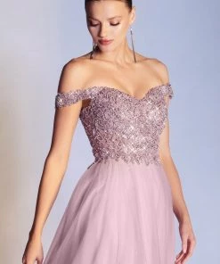 Off Shoulder Tulle Gown By Cinderella Divine CD0177 Prom