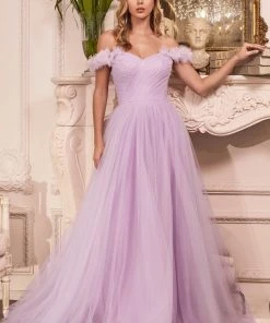 Prom Off Shoulder Tulle Gown By Cinderella Divine CD957