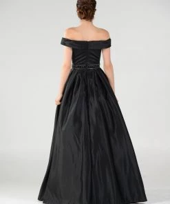 Off The Shoulder A-line Gown With Beaded Waist By Poly USA 7936 Prom