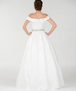 Off The Shoulder A-line Gown With Beaded Waist By Poly USA 7936 Prom