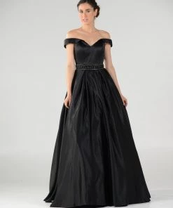 Off The Shoulder A-line Gown With Beaded Waist By Poly USA 7936 Prom