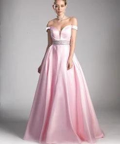 Prom Off The Shoulder Satin Ball Gown By Cinderella Divine 13288