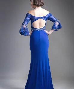 Long Off Shoulder Bell Sleeve Dress By Cinderella Divine 71241