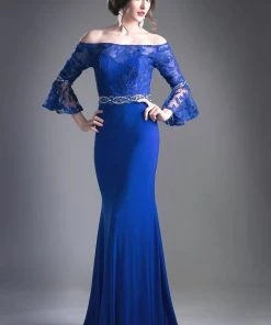 Long Off Shoulder Bell Sleeve Dress By Cinderella Divine 71241