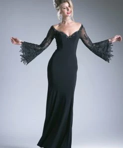 Prom Off Shoulder Dress With Lace Bell Sleeves By Cinderella Divine 71272