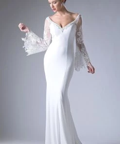 Prom Off Shoulder Dress With Lace Bell Sleeves By Cinderella Divine 71272