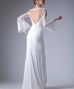 Prom Off Shoulder Dress With Lace Bell Sleeves By Cinderella Divine 71272