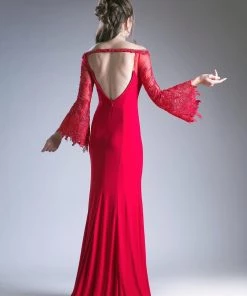 Prom Off Shoulder Dress With Lace Bell Sleeves By Cinderella Divine 71272