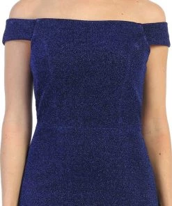 Prom Off The Shoulder Metallic Glitter Mermaid Dress By Celavie 6402L