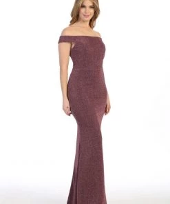 Prom Off The Shoulder Metallic Glitter Mermaid Dress By Celavie 6402L