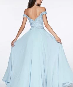 Prom Off Shoulder Lace Bodice Gown By Cinderella Divine 7258