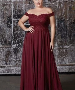 Prom Off Shoulder Lace Bodice Gown By Cinderella Divine 7258