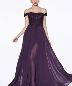 Prom Off Shoulder Lace Bodice Gown By Cinderella Divine 7258