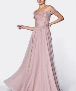 Prom Off Shoulder Lace Bodice Gown By Cinderella Divine 7258