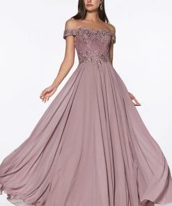 Prom Off Shoulder Lace Bodice Gown By Cinderella Divine 7258
