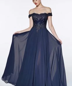 Prom Off Shoulder Lace Bodice Gown By Cinderella Divine 7258