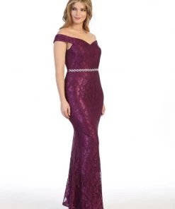 Off The Shoulder Lace Mermaid Dress By Celavie 6409