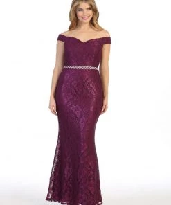 Off The Shoulder Lace Mermaid Dress By Celavie 6409