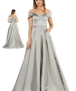 Off The Shoulder Long Shimmer Dress By Poly USA 8460 8 Off The Shoulder Long Shimmer Dress By Poly USA 8460