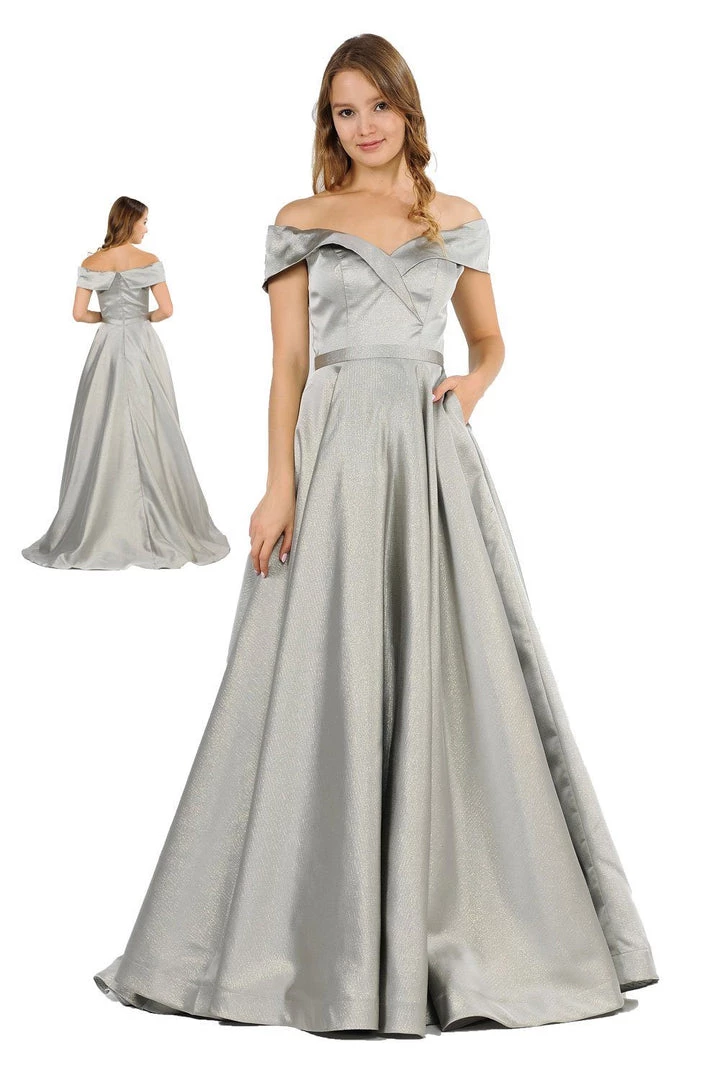 Off The Shoulder Long Shimmer Dress By Poly USA 8460 5 Off The Shoulder Long Shimmer Dress By Poly USA 8460