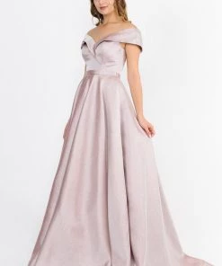 Off The Shoulder Long Shimmer Dress By Poly USA 8460