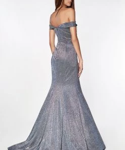 Off Shoulder Glitter Gown By Cinderella Divine KC19057