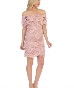 Prom Off The Shoulder Short Flounce Lace Dress By Celavie 8508 11 Prom Off The Shoulder Short Flounce Lace Dress By Celavie 8508