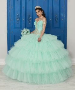 LA Glitter By House Of Wu Off The Shoulder V-Neck Dress By House Of Wu LA Glitter 24036 Quinceañera