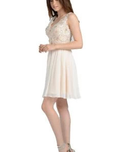 Prom Off White Short Chiffon Dress With Lace Bodice By Poly USA