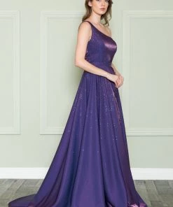 Prom One Shoulder Iridescent Gown By Poly USA 8920