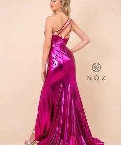 Prom One Shoulder Iridescent Metallic Gown By Nox Anabel M327