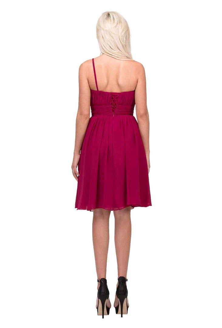 One Shoulder Ruched Short Dress With Corset Back By Star Box 6031-1 4 One Shoulder Ruched Short Dress With Corset Back By Star Box 6031-1