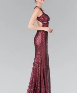 Open Back Sequined Dress With Jeweled Accents By Elizabeth K GL2217