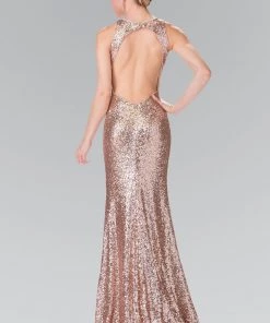 Open Back Sequined Dress With Jeweled Accents By Elizabeth K GL2217