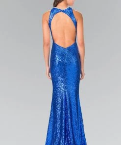 Open Back Sequined Dress With Jeweled Accents By Elizabeth K GL2217