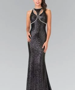 Open Back Sequined Dress With Jeweled Accents By Elizabeth K GL2217