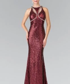 Open Back Sequined Dress With Jeweled Accents By Elizabeth K GL2217