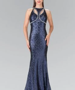 Open Back Sequined Dress With Jeweled Accents By Elizabeth K GL2217
