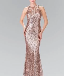 Open Back Sequined Dress With Jeweled Accents By Elizabeth K GL2217