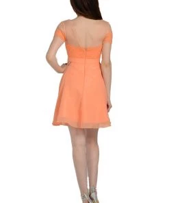 Orange Short Lace Bodice Dress With Short Sleeves By Poly USA Prom