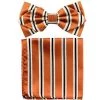 Vesuvio Napoli Orange Striped Bow Tie With Pocket Square (Pointed Tip) Men