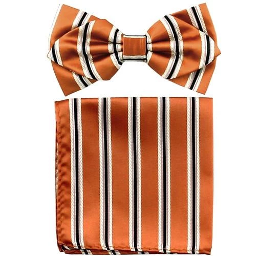Vesuvio Napoli Orange Striped Bow Tie With Pocket Square (Pointed Tip) Men 3 Vesuvio Napoli Orange Striped Bow Tie With Pocket Square (Pointed Tip) Men
