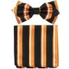 Vesuvio Napoli Orange Striped Bow Tie With Pocket Square (Pointed Tip)