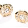 ABC Fashion Oval Gold Cufflinks With Clear Crystals Men
